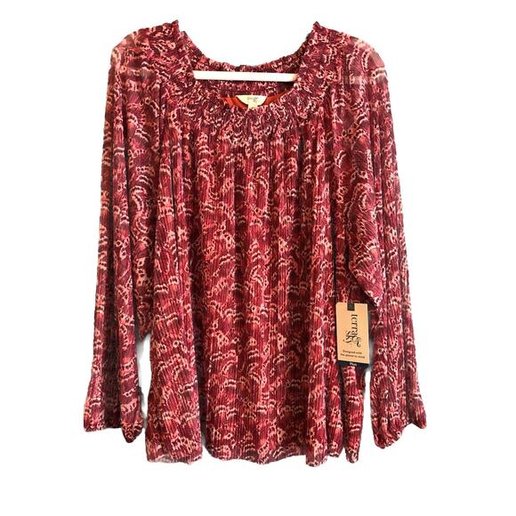 Terra & Sky Tops - Terra & Sky Womens Tunic Mesh Top 2X Long Sleeve Butterfly Shirt Boho Cottage